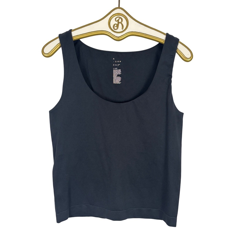 A New Day Tank Top Black Scoop Neck Seamless Layering Basic Minimalist Women XL